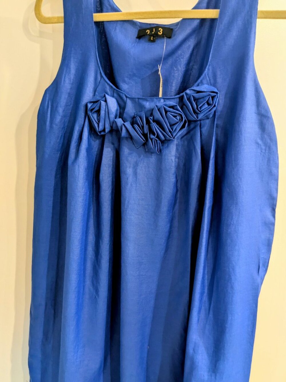 Boutique Find!! Royal Blue Sleeve Dress with Rosebud  Neckline by 213 (Size L)